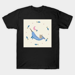 Narwhal with fishes - blue, pink, yellow T-Shirt